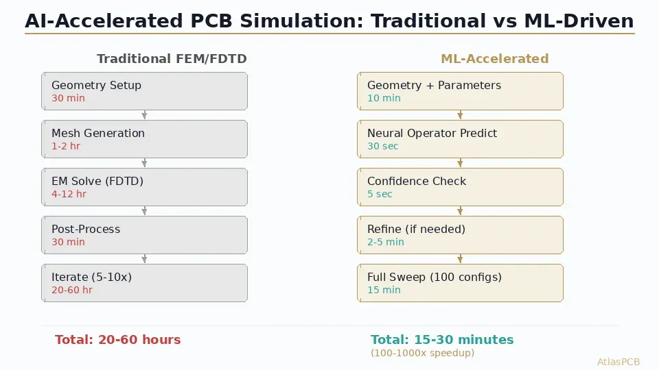 Traditional vs ML-accelerated PCB simulation comparison