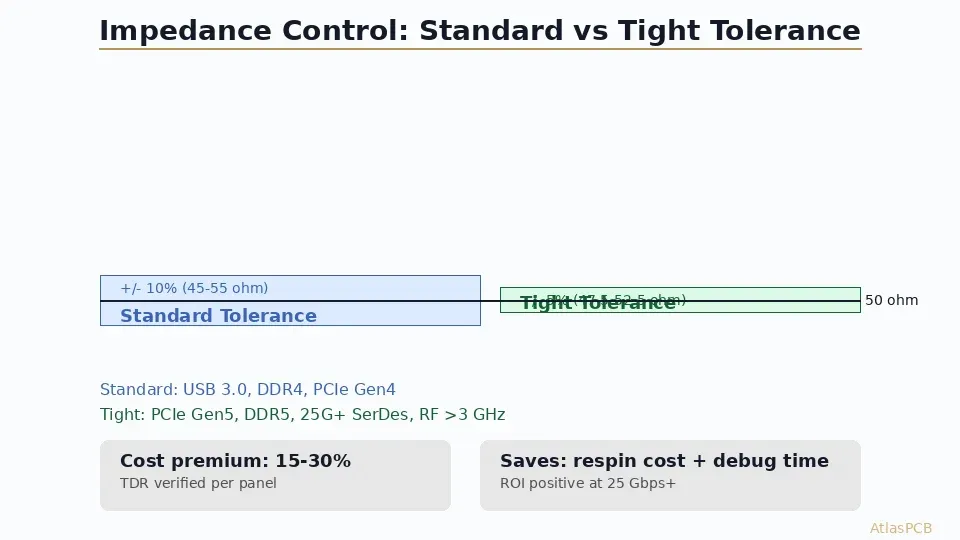 Impedance tolerance comparison showing signal eye quality at different tolerance levels
