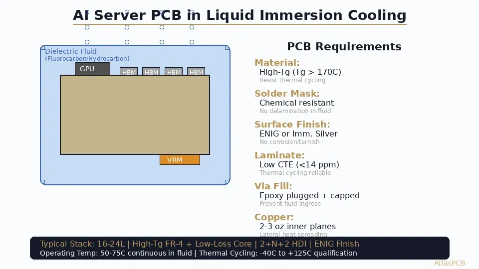 AI server PCB material requirements for liquid immersion cooling