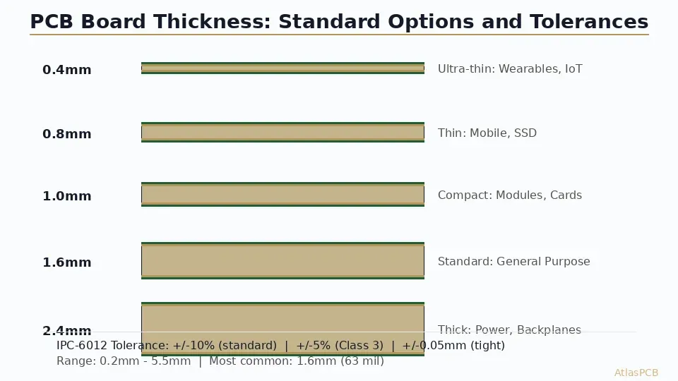 PCB board thickness options and tolerance specifications