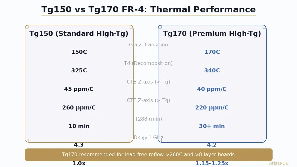 Tg150 vs Tg170 thermal property comparison