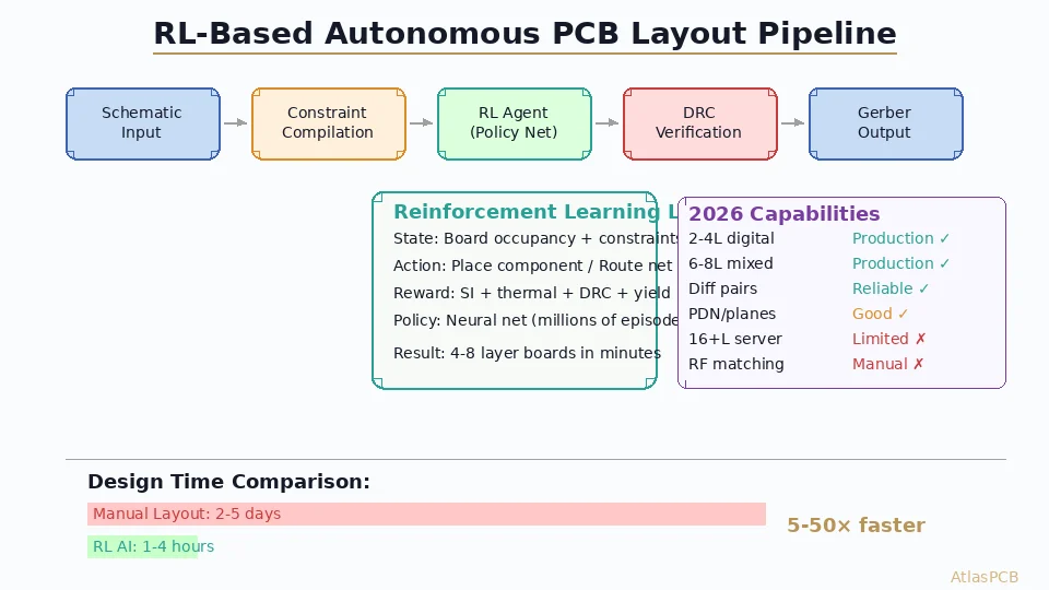 RL PCB layout pipeline: constraint compilation to autonomous generation