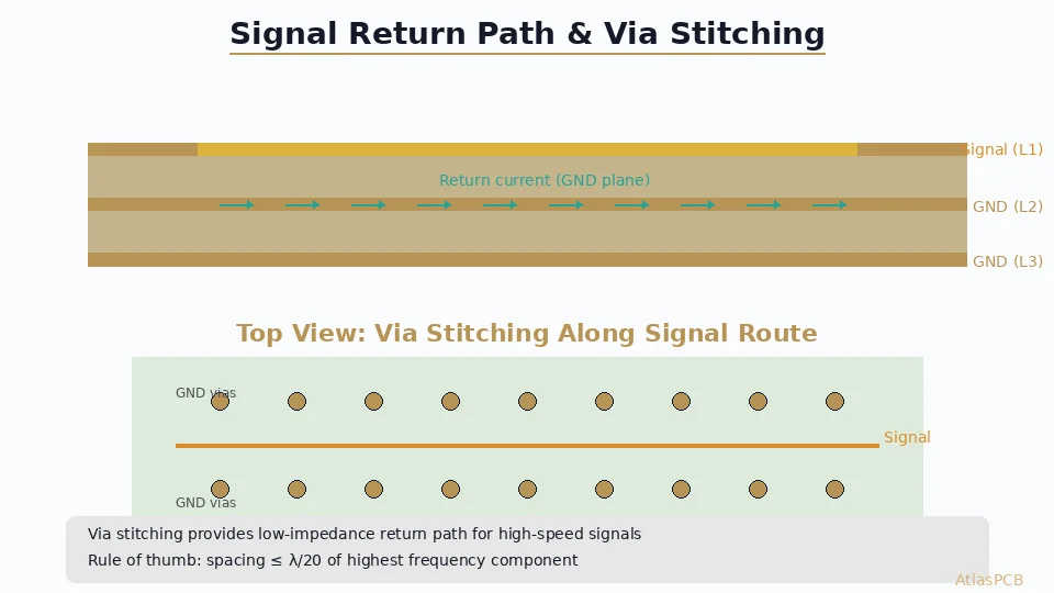 Signal return path and via stitching diagram