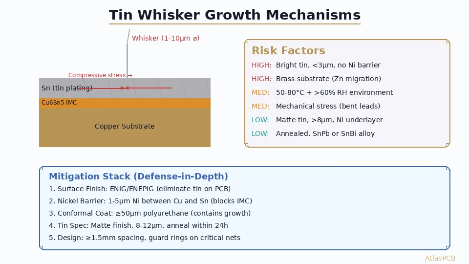 Tin whisker growth mechanisms diagram